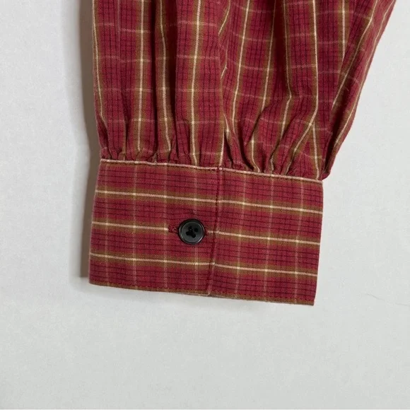 Levis Plaid Crop Blouse Devin Puff Sleeve Top Western Country Red SZ Small - Picture 5 of 16